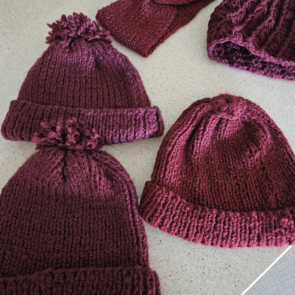 Cozy Knit Beanie Set -  Burgundy